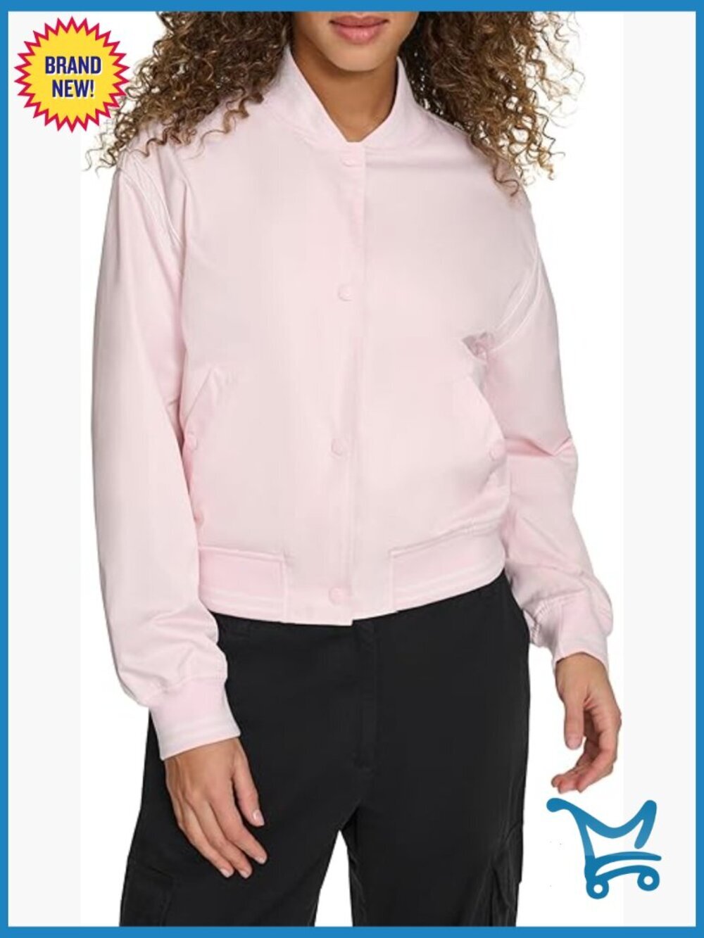 Cropped Varsity Bomber Jacket with Snap and Zipper Closure
